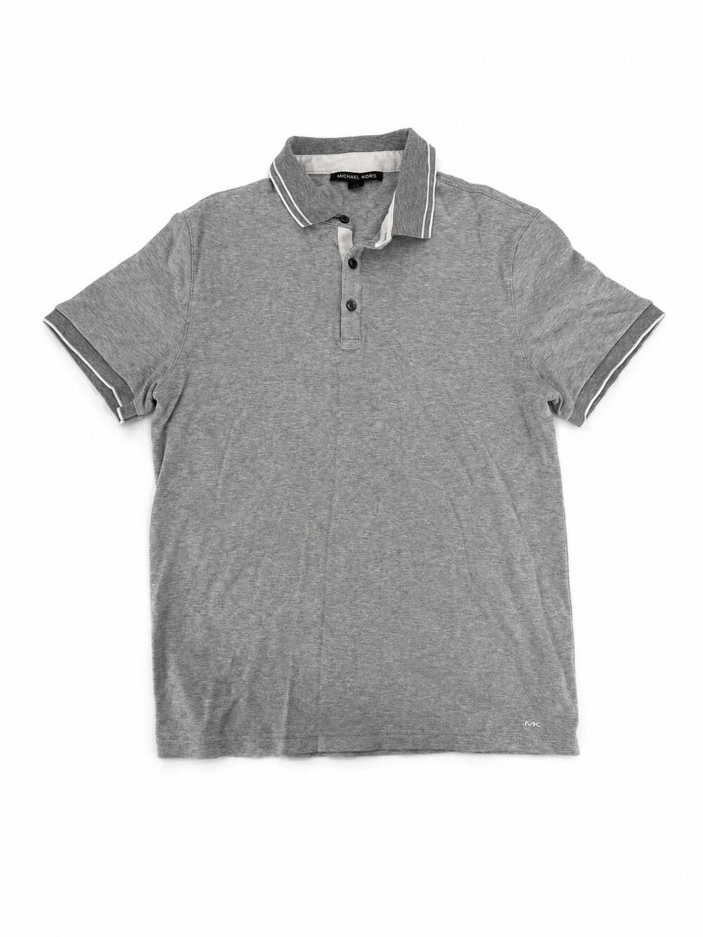 Men’s Michael Kors Gray Polo Shirt Short Sleeve Striped Collar Size M